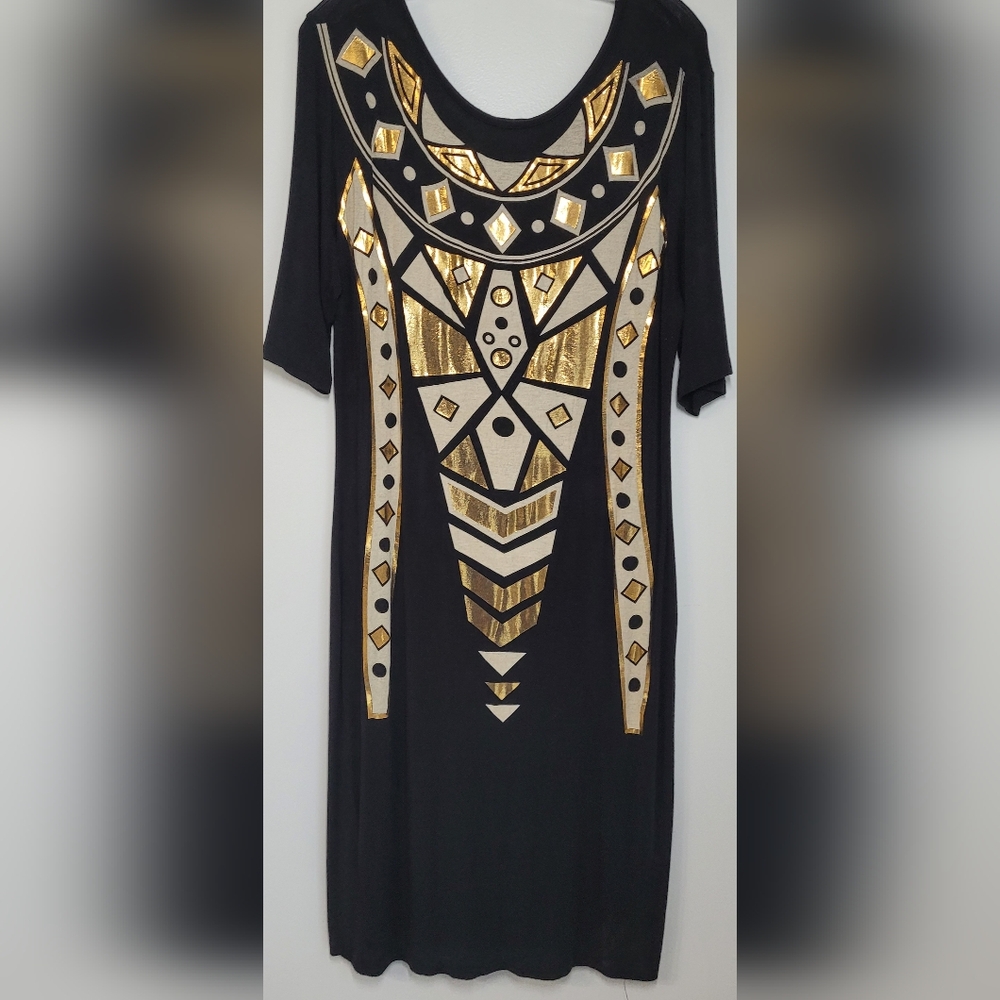 Chesley Black Dress with Gold Accents 1 to 3X